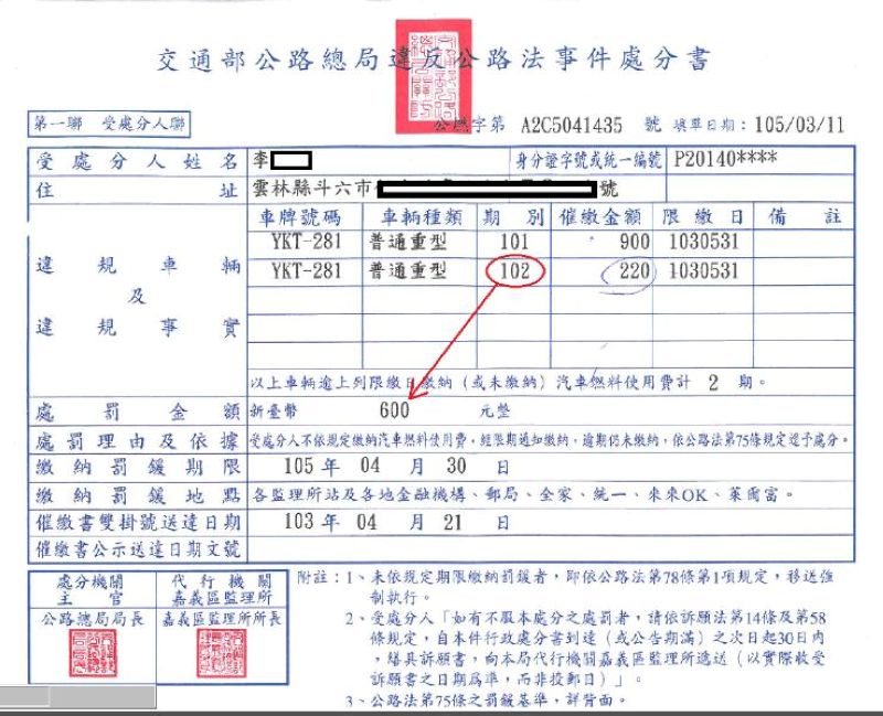 101年期機車汽燃費逾期罰鍰　雲監理站全數撤銷