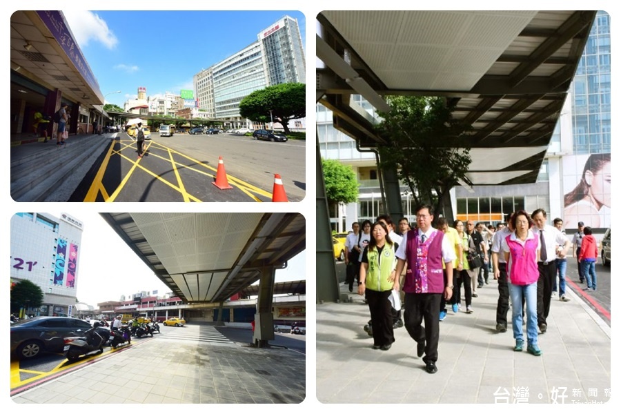 桃園市長鄭文燦,視察「台鐵桃園站前廣場風雨走廊工程」竣工。