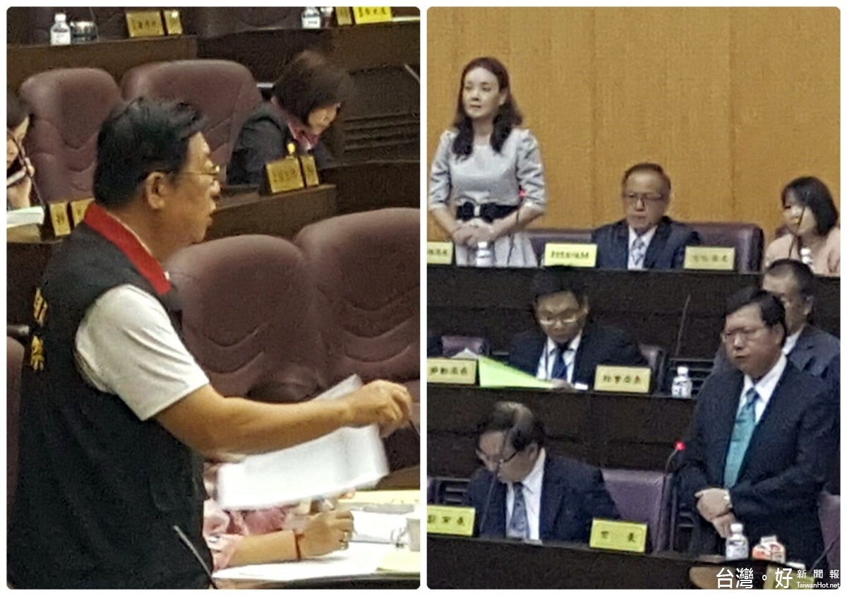 針對「浪漫台三線」計劃,桃園市議員閻中傑在議事堂上質詢桃園市長鄭文燦。
