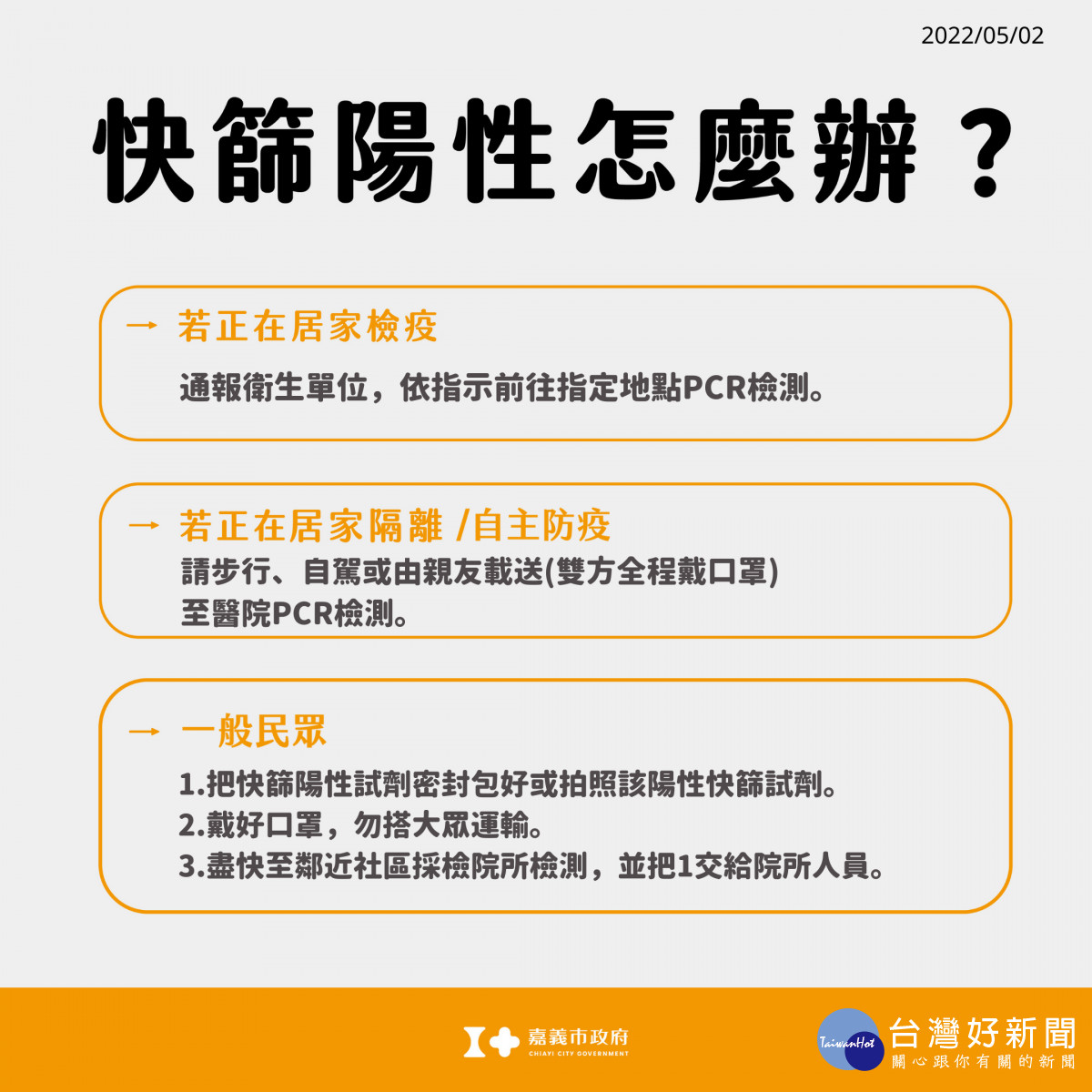 市府提醒民眾快篩陽性後該如何處置／嘉義市府提供