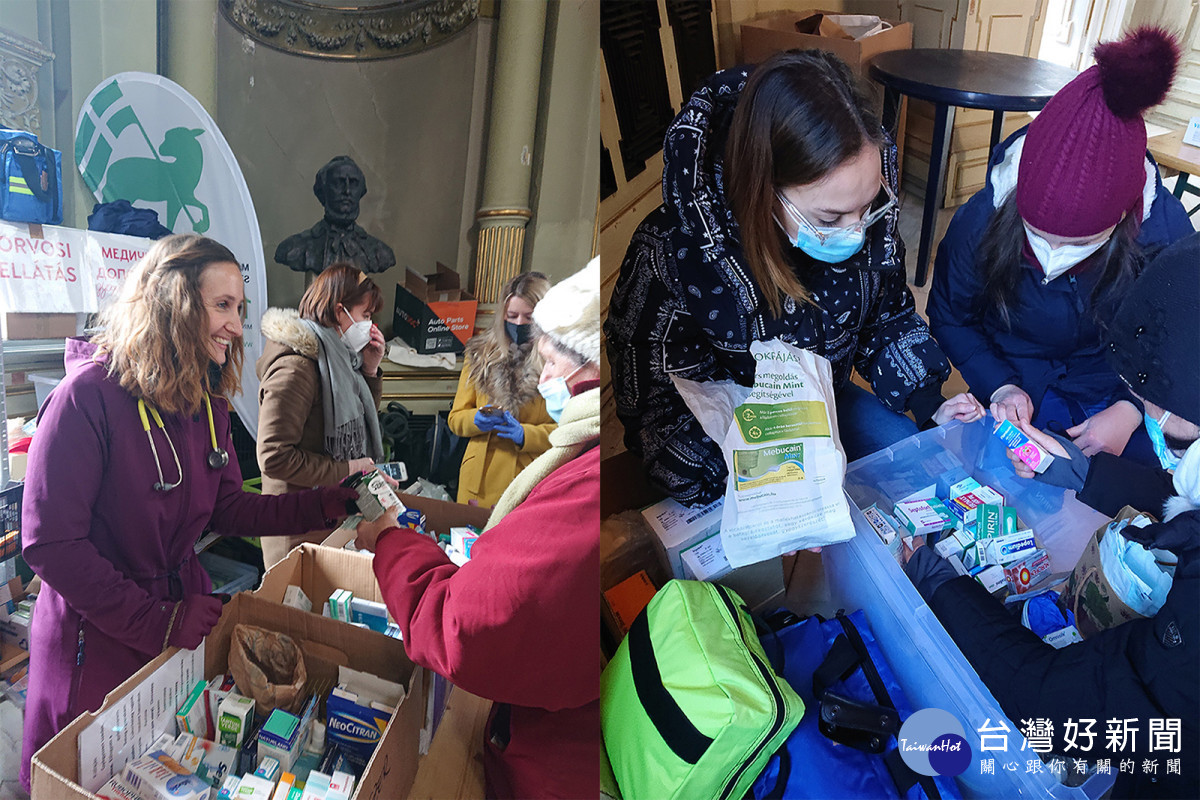 貝塞斯達兒童醫院醫護志工在匈牙利與烏克蘭邊界服務難民情況。圖／彰基醫院提供