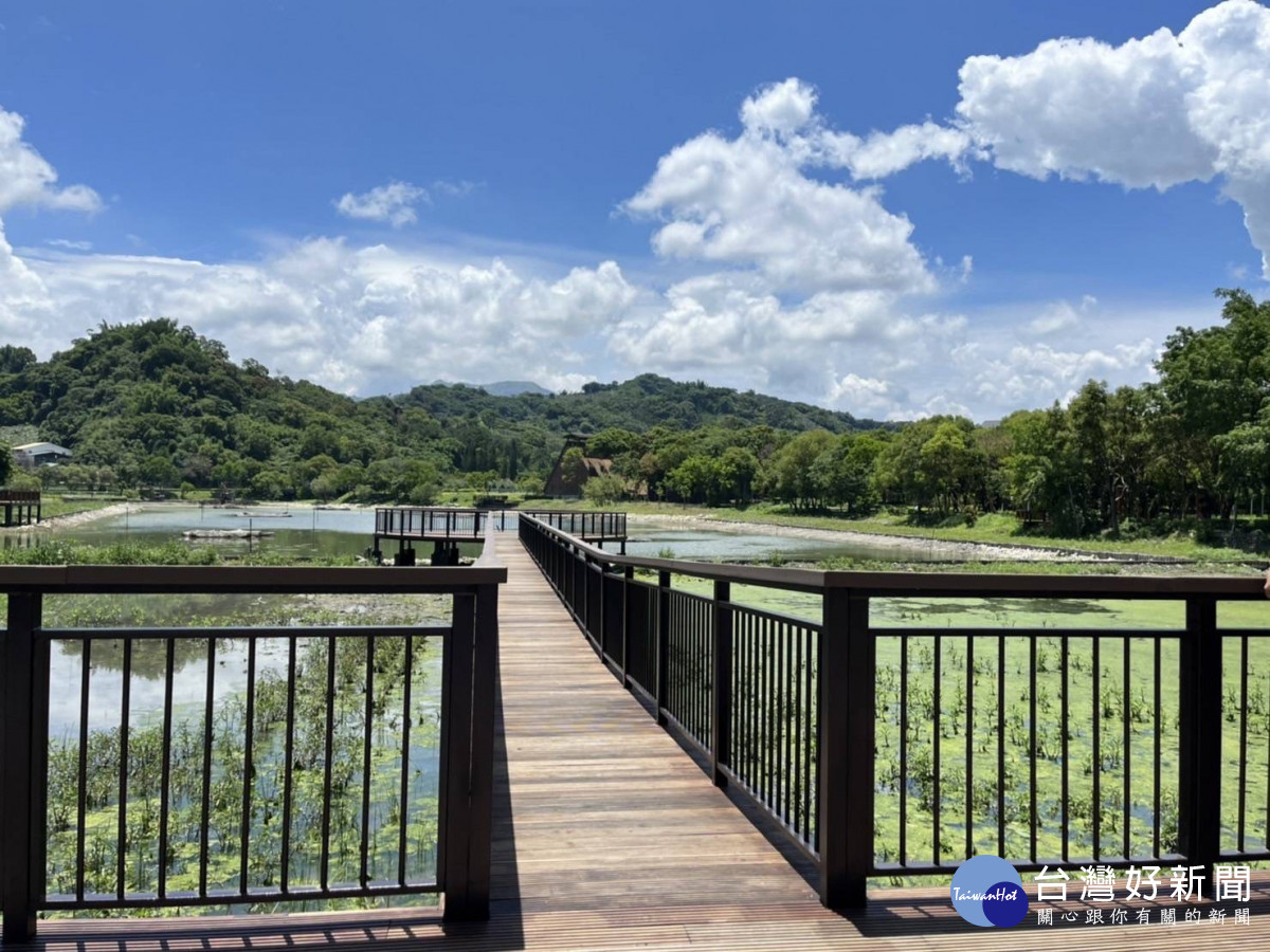 「東勢林業文化園區景觀改善工程」新設景觀棧道，但今夏無荷可賞。