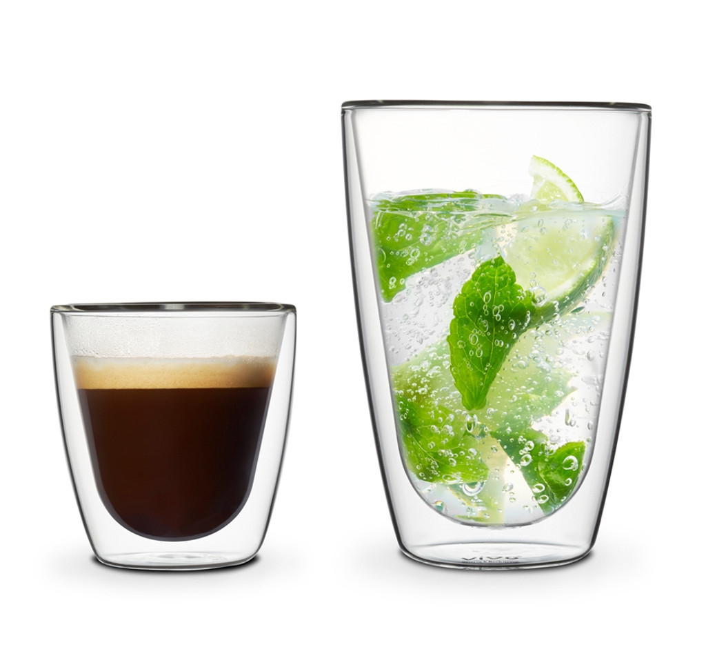 (左)光彩雙層玻璃杯80ml/組2入、(右)光彩雙層玻璃杯250ml/組2入。(圖/POYA寶雅提供)