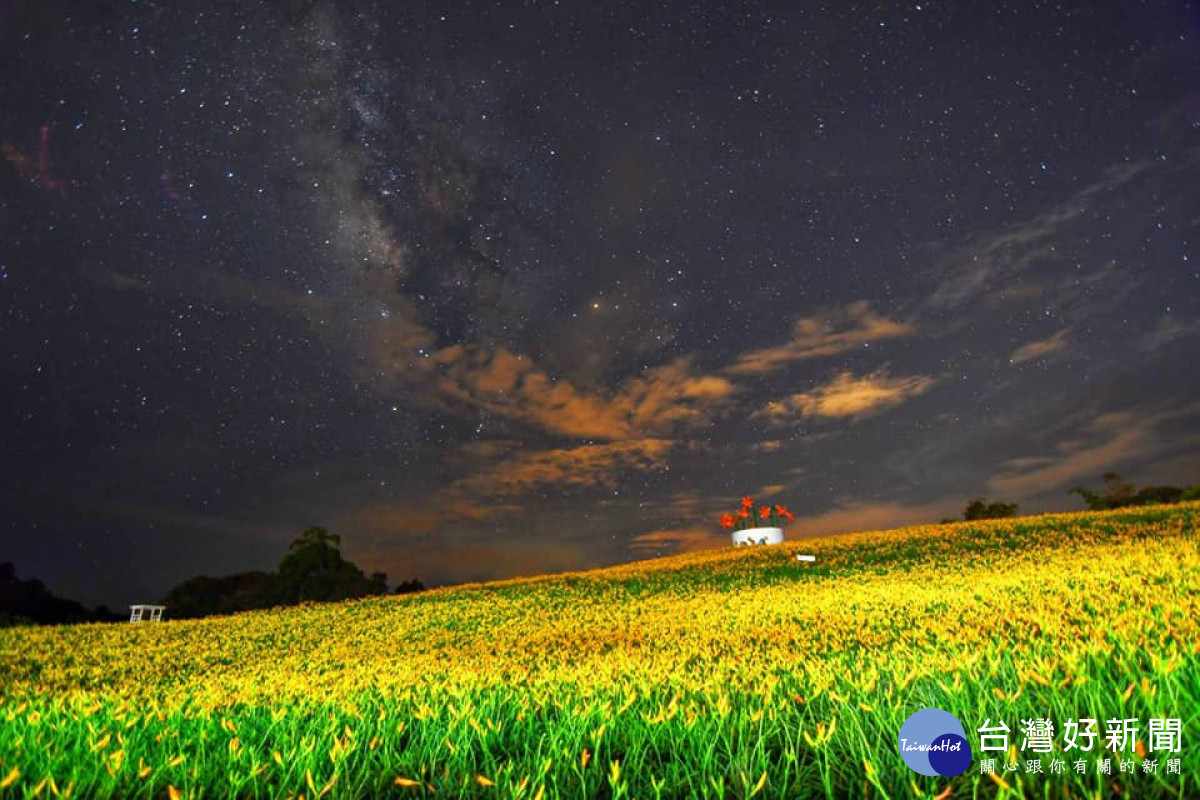 花蓮六十石山及赤科山的金針花季，加上晚間星空夜景別有趣味。（圖/玉溪地區農會）