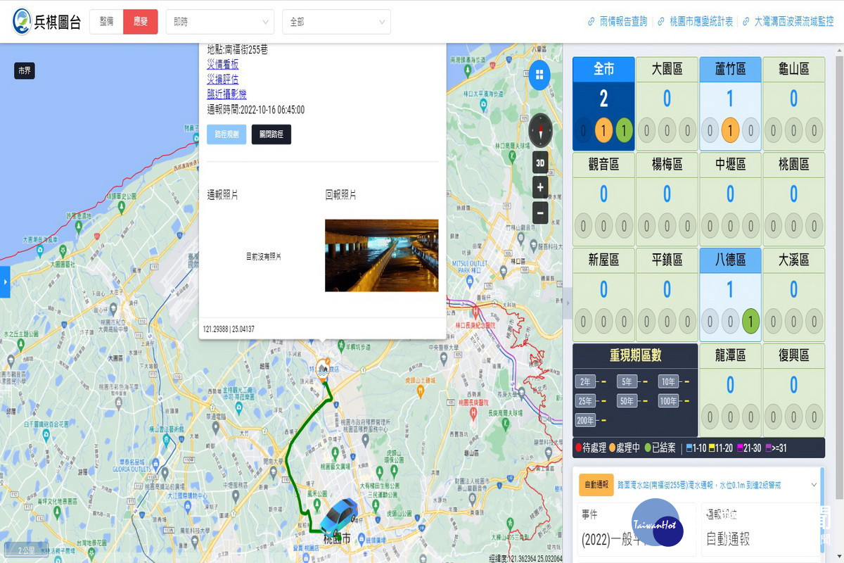 市府水務局提前整備，全市31處自主防災社區也同步啟動開設，並啟動智慧追蹤平台，掌握淹水巡查進度。