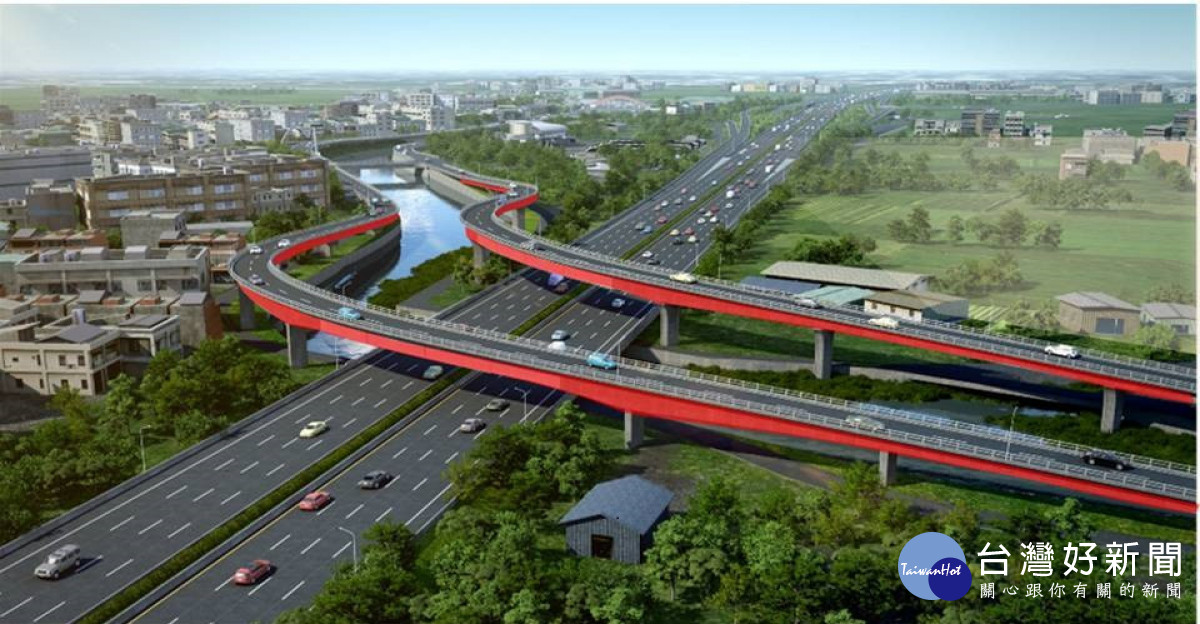 跨越國道1號高速公路鋼橋模擬圖。圖／彰化縣政府提供