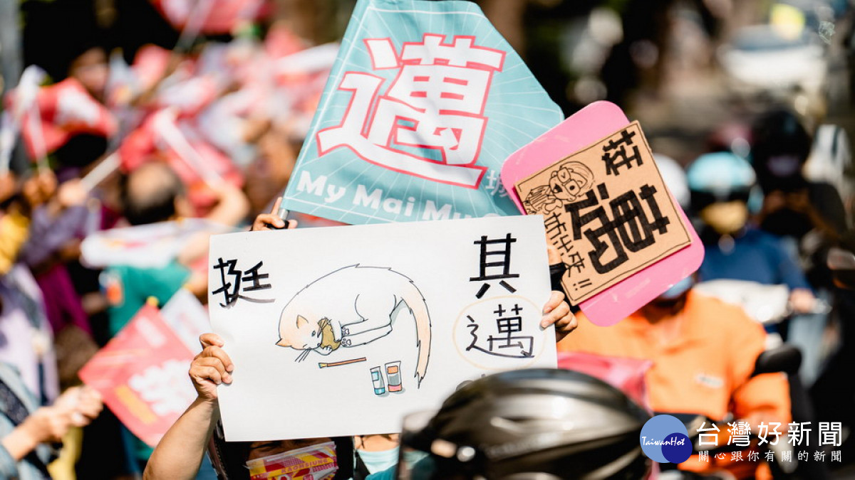 ▲沿途許多民眾手持旗幟替車隊加油打氣。（圖／記者 許高祥 翻攝）