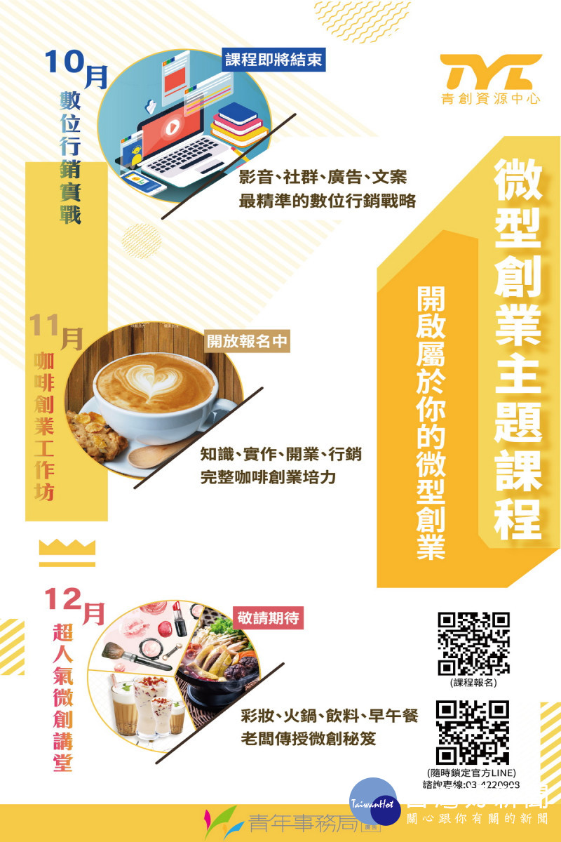 開啟微型創業新契機，桃園市政府青年事務局推出3大系列24堂實戰系列課程。