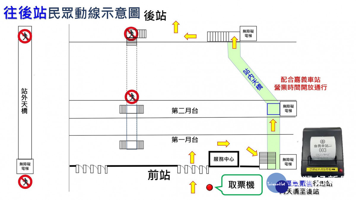 嘉義火車站從今(6)日起，封閉拆除嘉義高架站區範圍內之站外行人天橋進行改建作業／嘉義市府提供