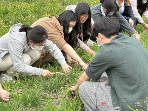 水保局舉辦的「2023全家料理王競賽–尋找明日綠色主廚」競賽活動中，晉級決賽學生到香草野園帶領學生認識韭菜生長環境。(圖/水土保持局)