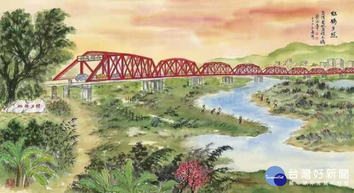 蔡俊章博士水墨畫展以雲林知名地標「西螺大橋」為主題/雲林縣警局提供