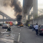 11部車輛發生交通事故， 大貨車起火燃燒