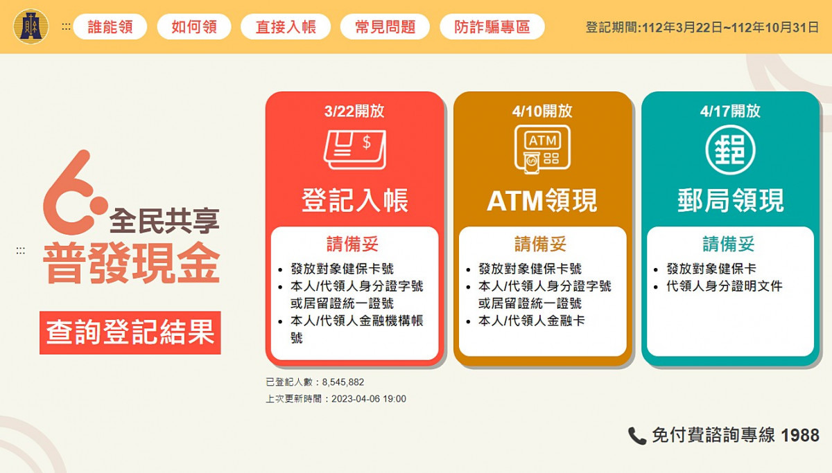 全民共享普發現金登記官網(圖/翻攝自全民共享普發現金登記官網)