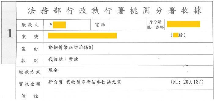 攜帶肉品入境遭罰20萬元不繳，桃園分署強力執行全額徵起