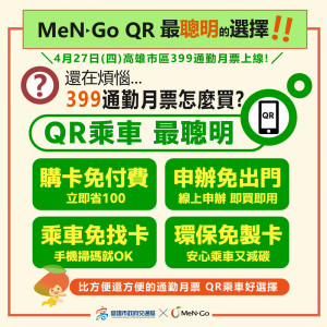 ▲高市區通勤月票399元方案4月27日上線。