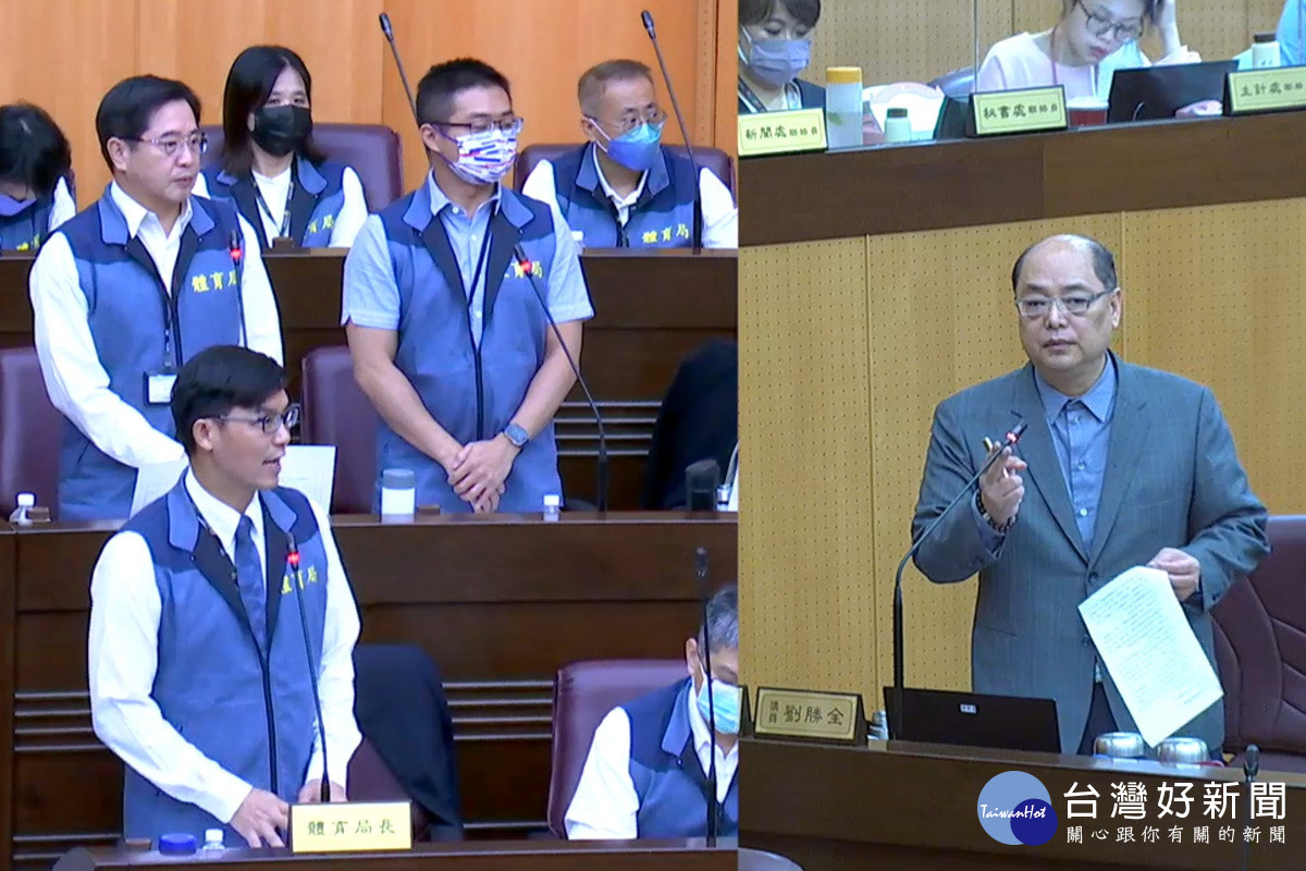 針對預算保留數問題，桃園市議員劉勝全於議事堂上提出質詢。