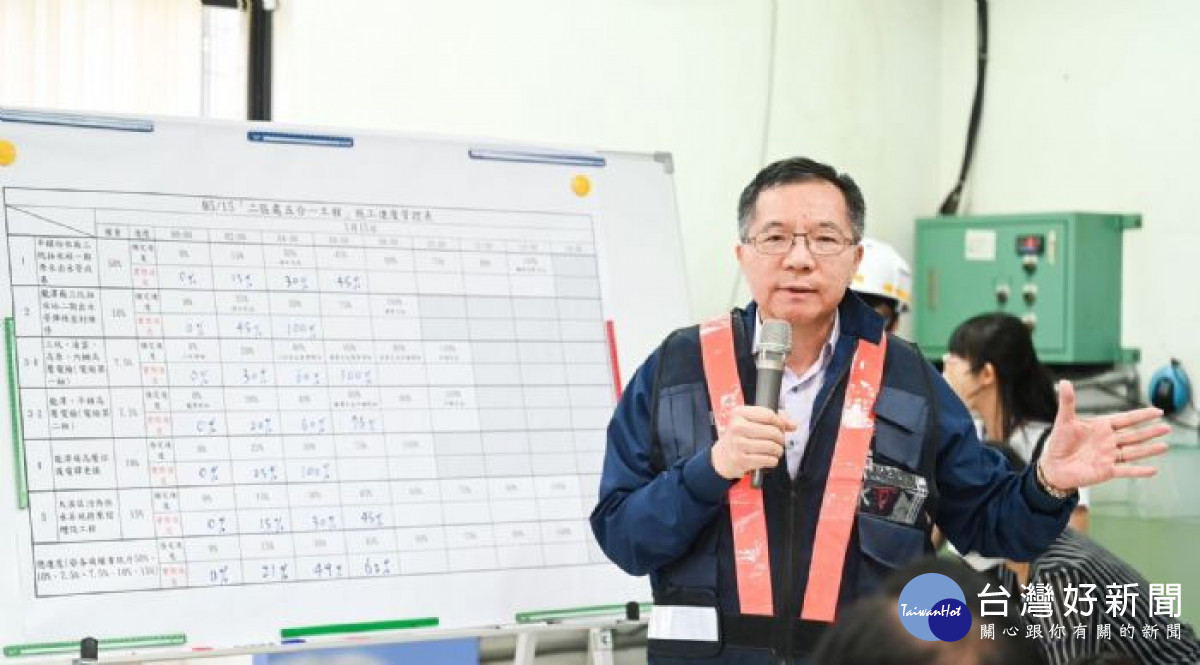 台水公司董事長胡南澤致詞，並盼各項整備工作能降低停水對市民的影響。<br />
