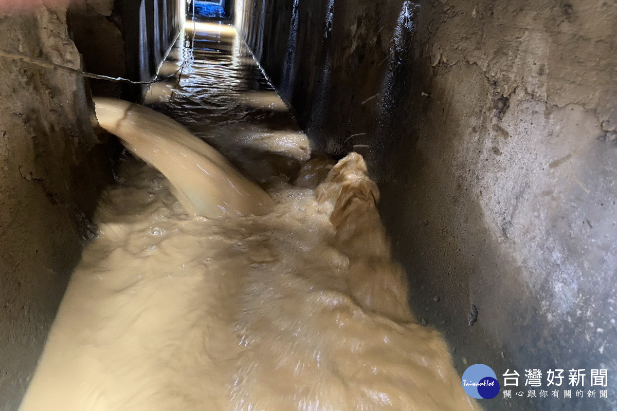 桃園市政府環保局查獲黃泥水排放情形。