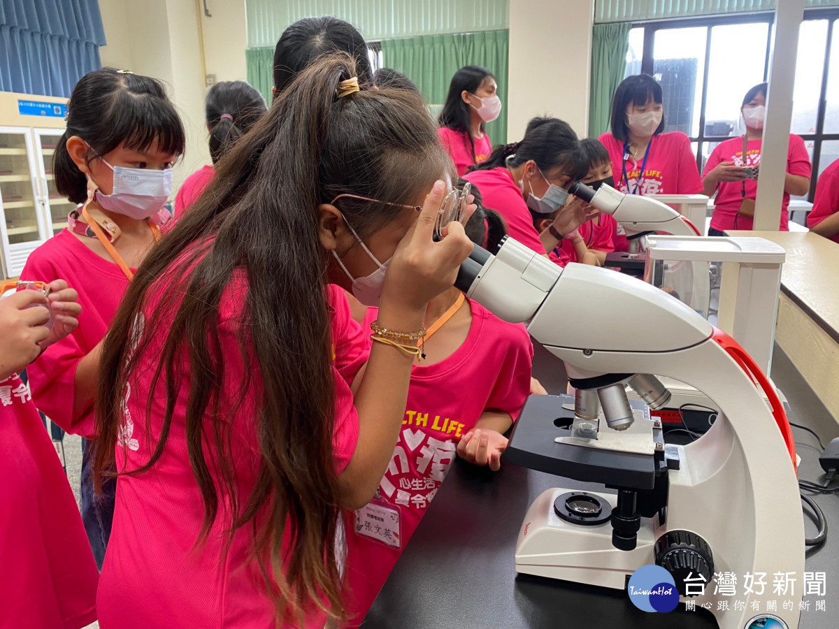 老師帶領學童看見顯微鏡的世界，一窺細菌真面目／林詩涵翻攝