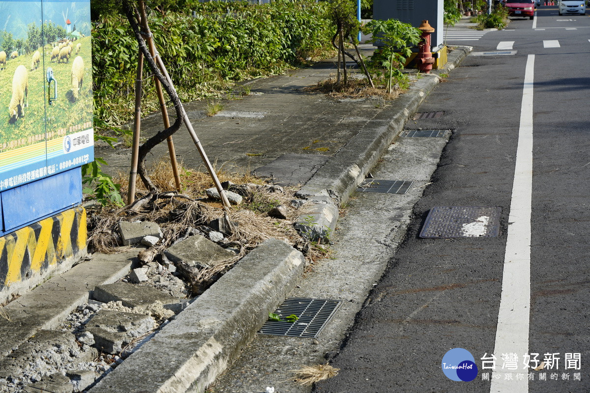 不僅馬路如虎口人行道也成有障礙道路。（市公所提供）