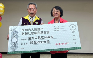 ▲謝琍琍局長接受蔡嘉賓董事捐助支票。