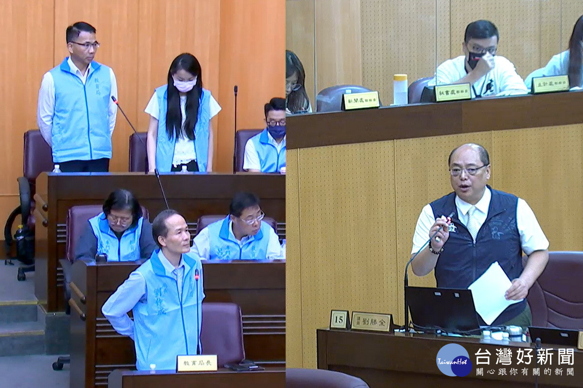 針對校園暴力事件頻傳，桃園議員劉勝全質詢教育局長劉仲成。