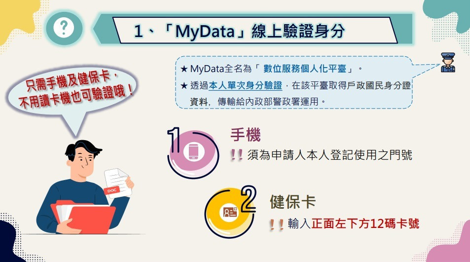 申請警察刑事紀錄證明，MyData線上驗證免出門寄到家。