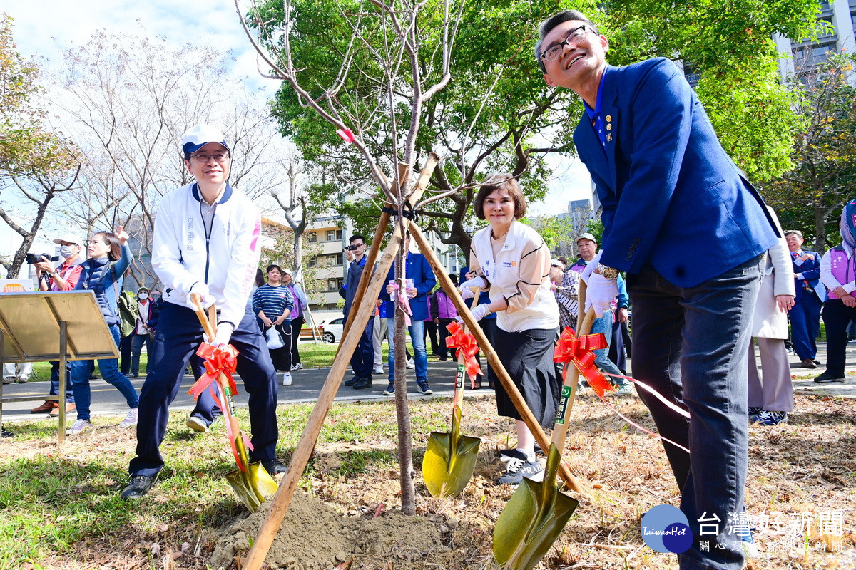 桃園市長張善政於「南崁溪水岸櫻花植樹活動」中種下吉野櫻。