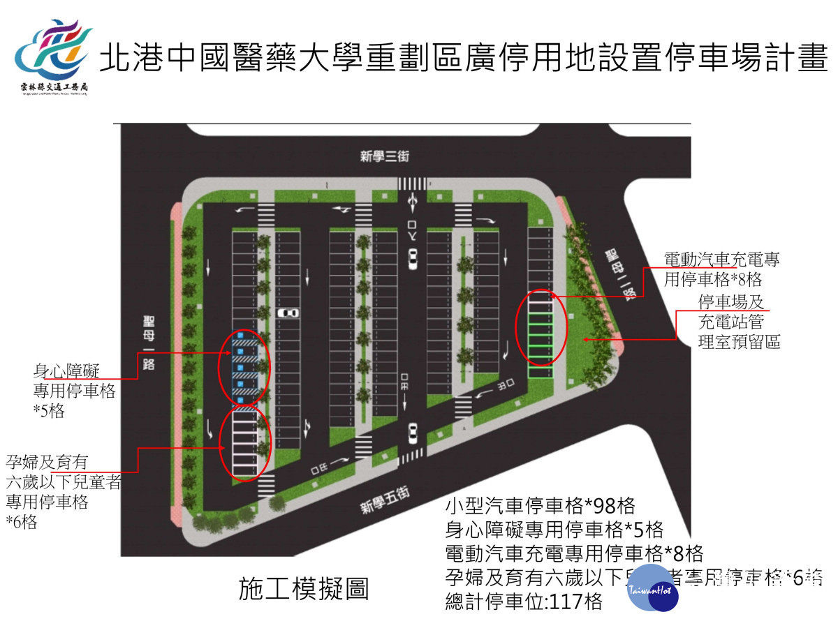 雲林縣北港媽祖醫院旁設置新停車場，總計增加117格停車格／翻攝照片