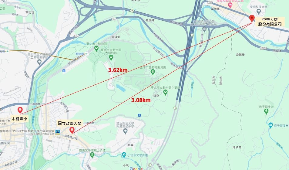 新北深坑2月20日火災發生地與台北市府環保局空品採檢地點相對位置圖（圖／台北市府環保局）