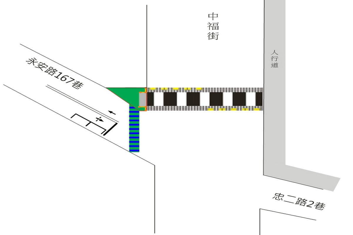 桃園市政府交通局於桃園國中旁設置組合式「行穿線減速平台」。