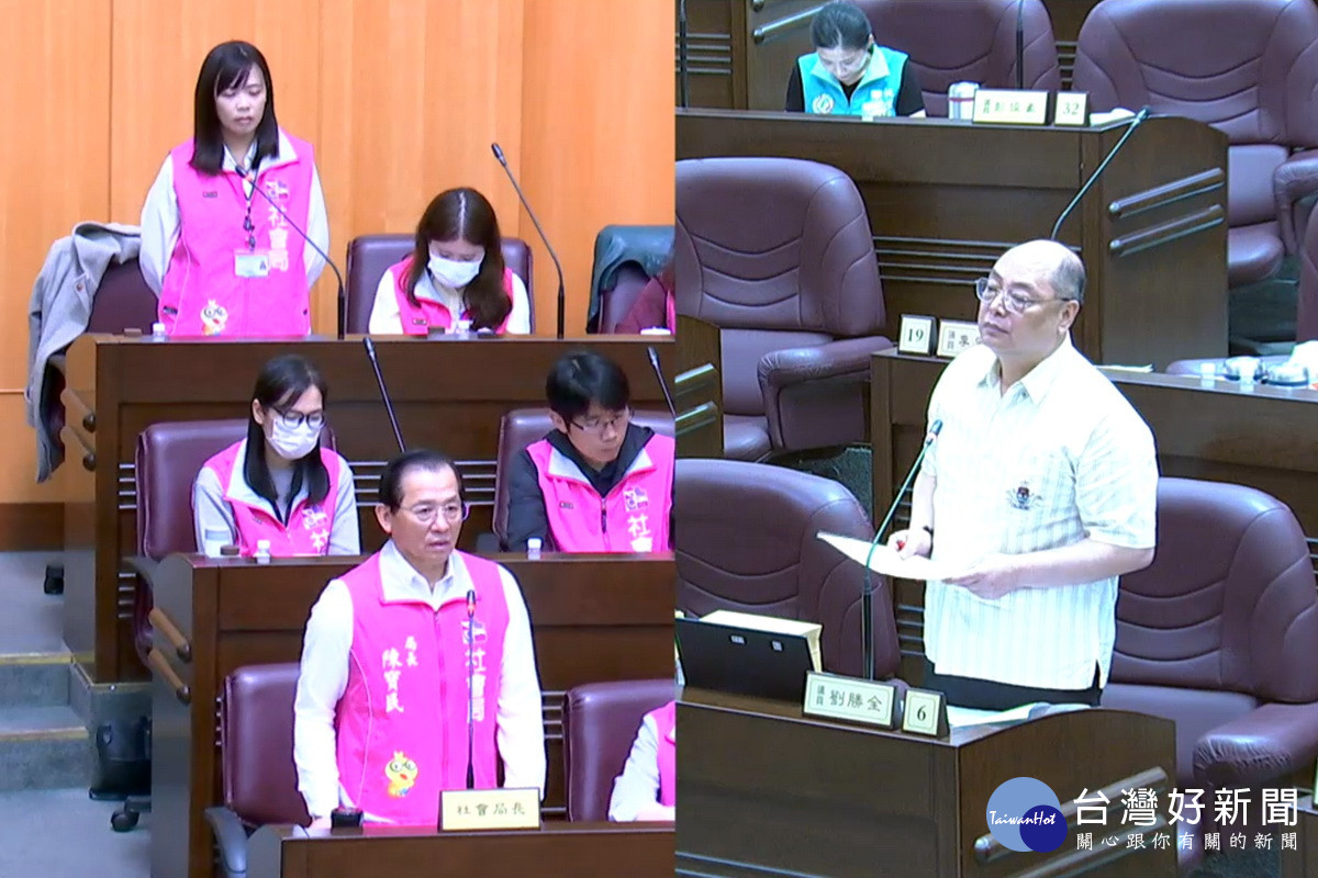 針對多元共融社會議題，桃園市議員劉勝全於議事堂上進行質詢。