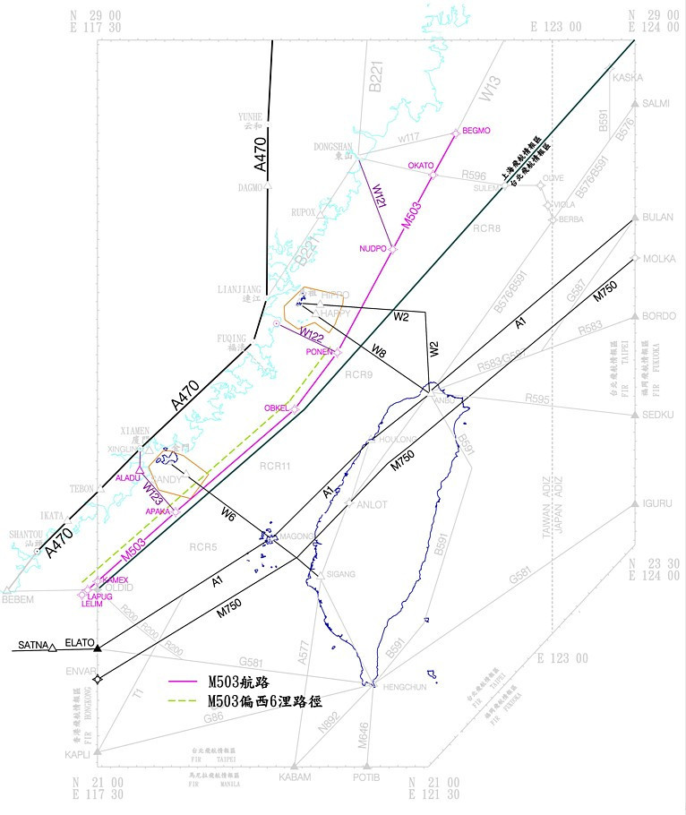 中國實施W122、W123航路由西向東飛航　我民航局抗議：升高金馬飛安風險