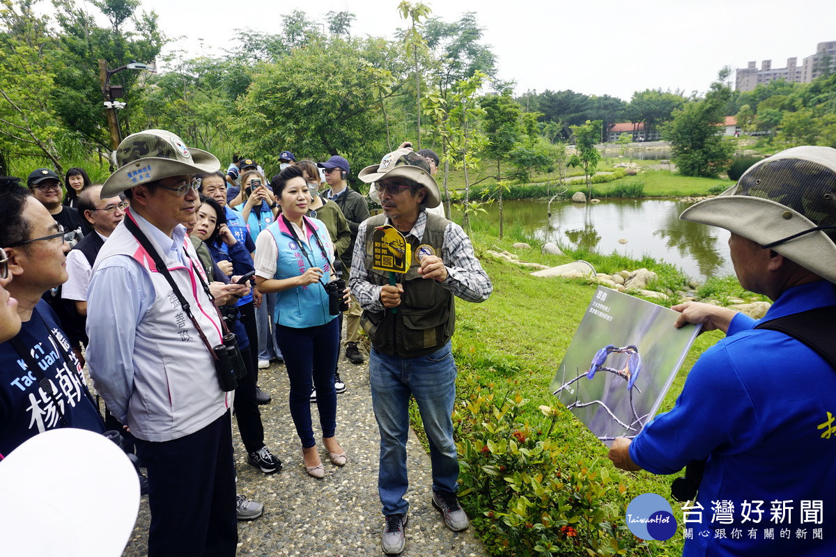 桃園市長張善政於「大湳森林公園」進行生態營造成效視察。