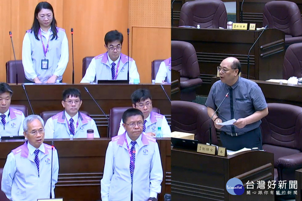針對桃捷公司營運狀況，市議員劉勝全於議事堂進行質詢。