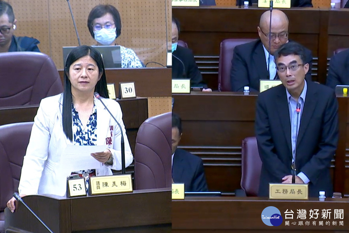 桃園市議員陳美梅於議事堂進行質詢。