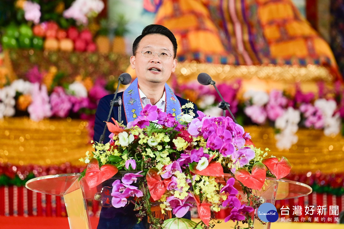 桃園市副市長蘇俊賓於「國際供佛齋僧大會」中致詞。