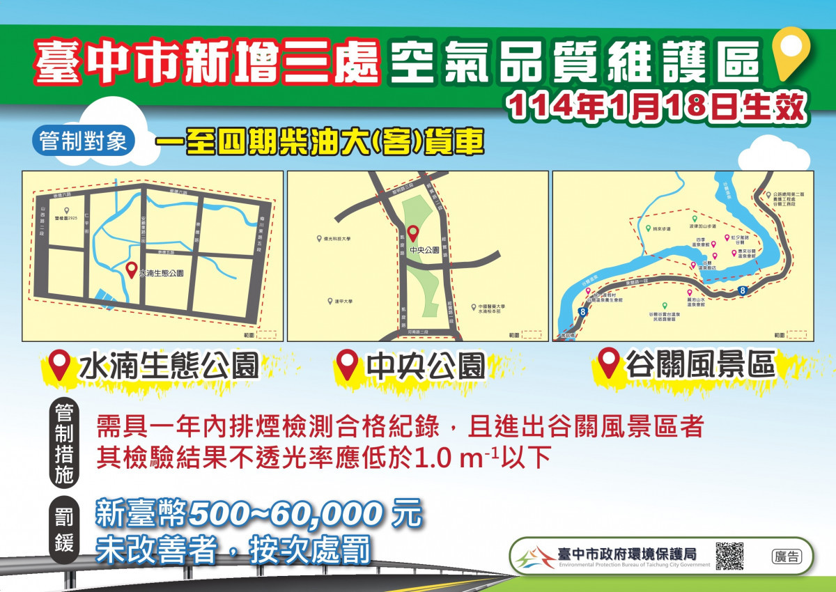 中市新增3處空維區  管制措施明年元月18日起生效