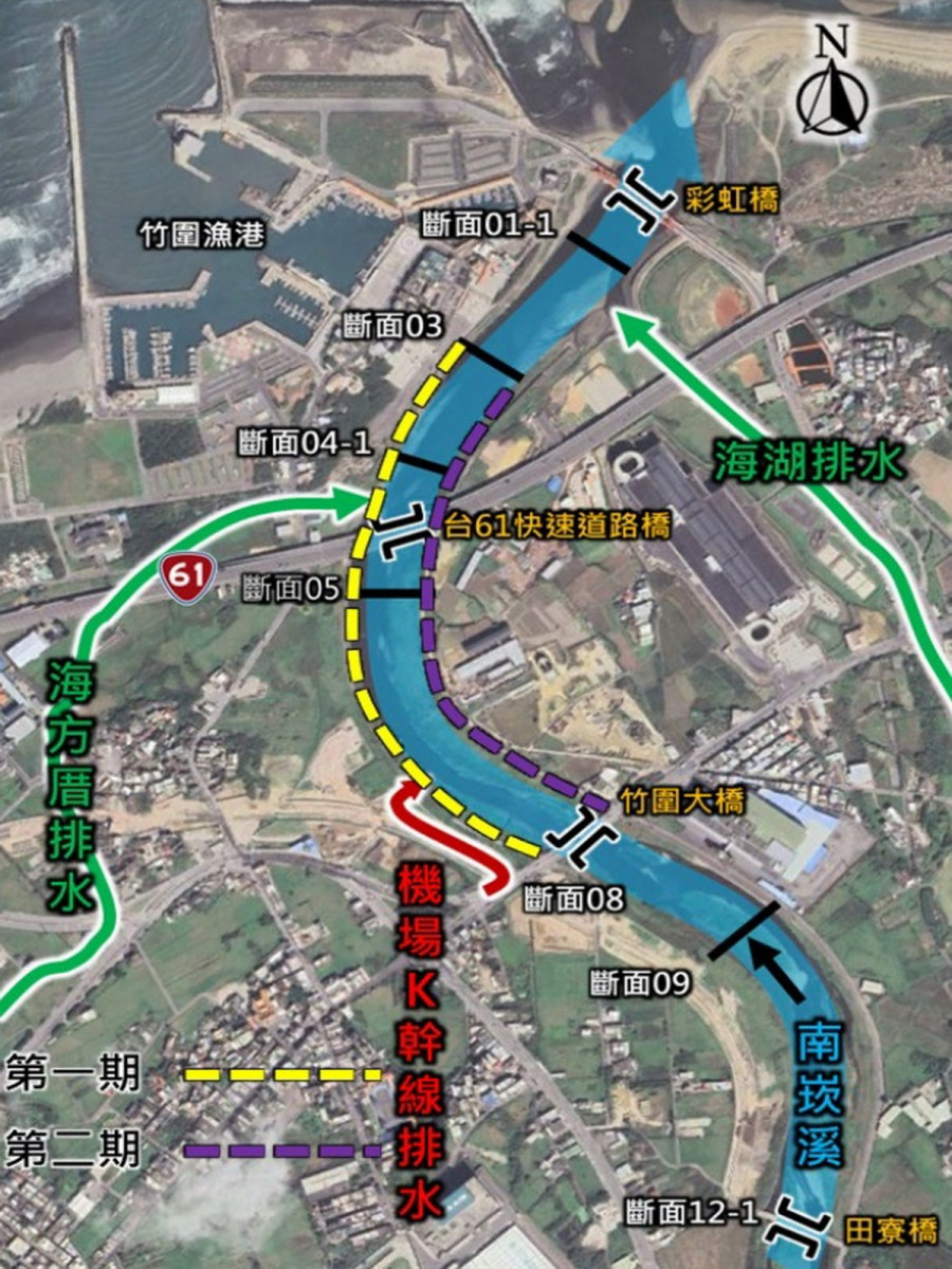 南崁溪斷面03至斷面08-1護岸改善工程位置圖。