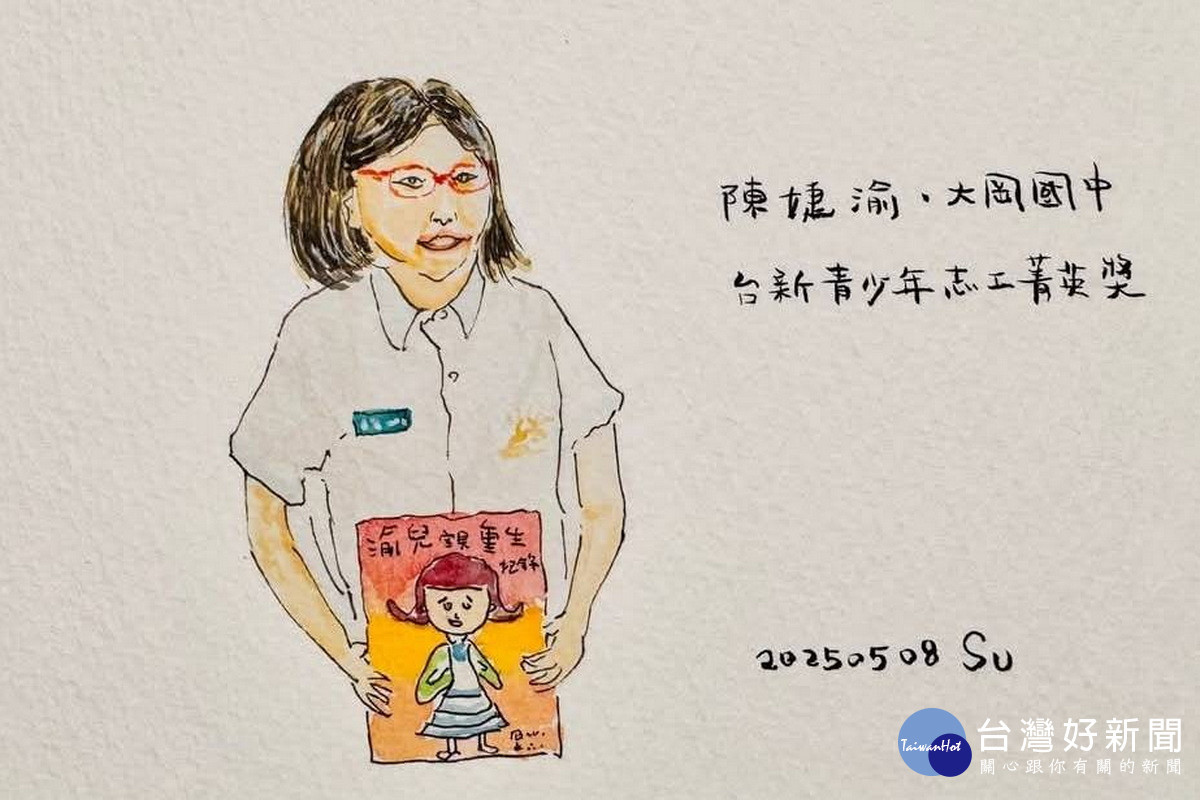 桃園市副市長蘇俊賓親手繪製榮獲全國菁英獎得主-大崗國中陳婕渝同學的卡片。<br />
