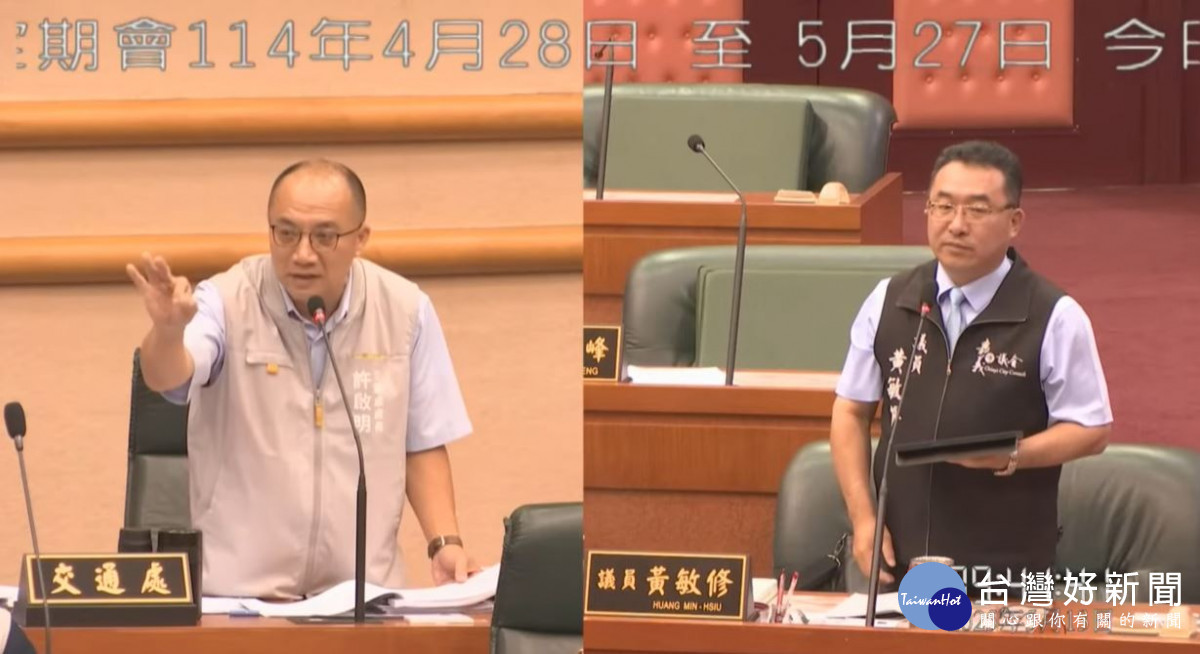 嘉義市議員黃敏修建議市府廢除BRT車道，檢討槽化線劃設問題，避免車輛爭道／陳致愷翻攝