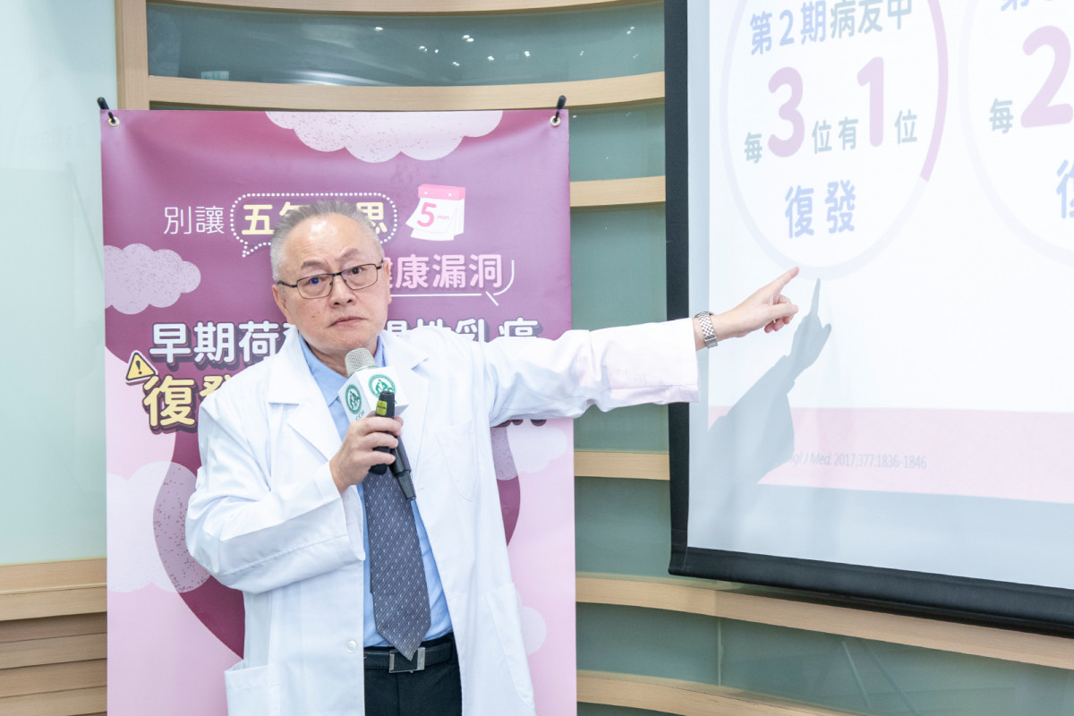 陳達人主任指出，早期荷爾蒙陽性乳癌復發風險延長，超過半數病友可能在5年後復發，需長期追蹤。圖／彰基醫院提供