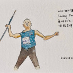 桃園市副市長蘇俊賓親繪「世壯運F4」中來自泰國、105歲的蕯旺（Sawang Janpram） 。