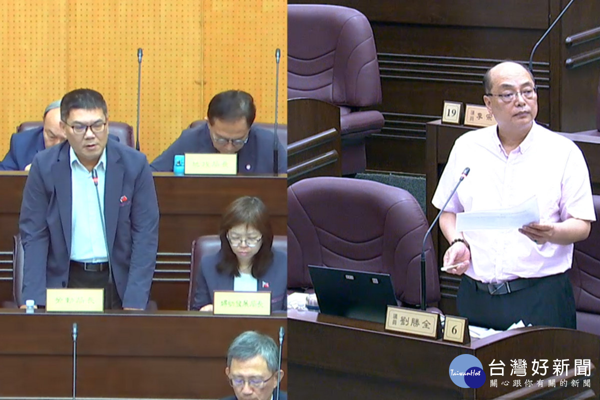 針對勞工權益問題，桃園市議員劉勝全質詢市府勞動局長李賢祥。