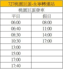 727桃園巨蛋-永寧轉運站時刻表。