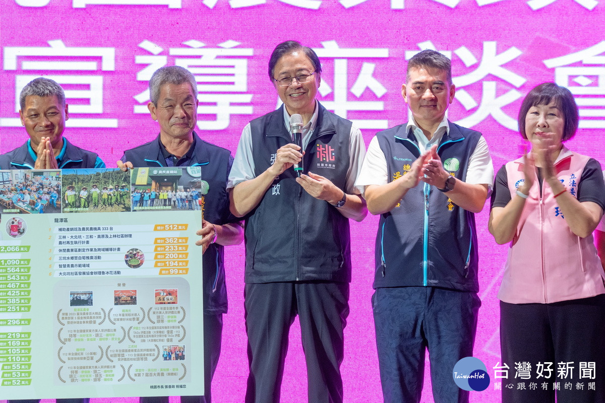 桃園市長張善政於「龍潭區農會114年度農漁會講習及農業政策宣導」中致詞。
