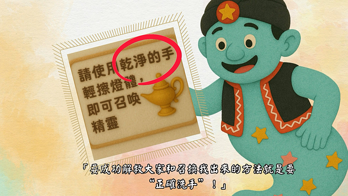 藥劑科透過自創的音樂與阿拉丁動畫宣導洗手步驟和口訣