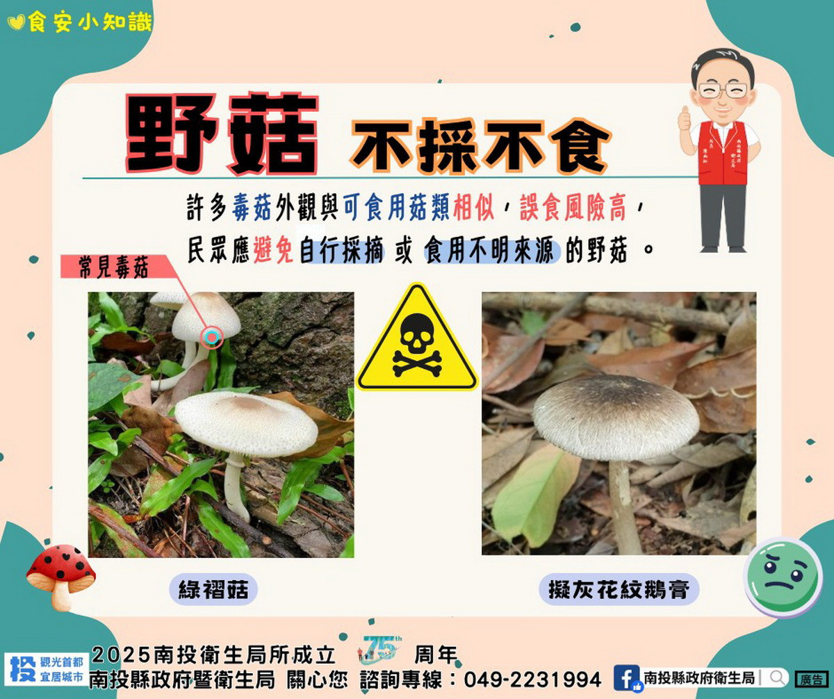 衛生局籲民眾千萬不要任意採食野生菇。（衛生局提供）