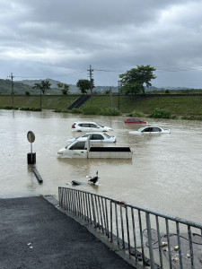 南投軍功里低漥區積水。（縣議員林儒暘提供）