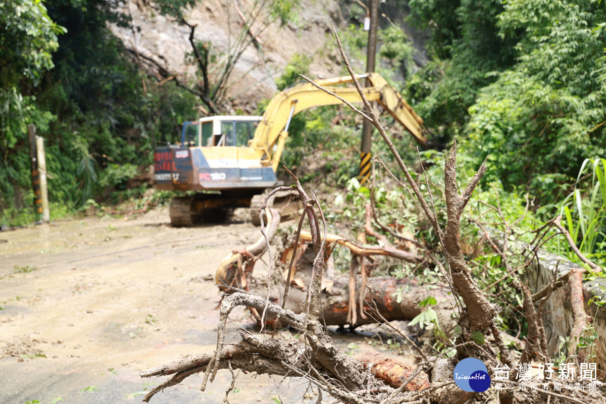新田里龍興巷37號通往37-3號唯一的聯外道路，被倒塌樹木、土石阻斷。